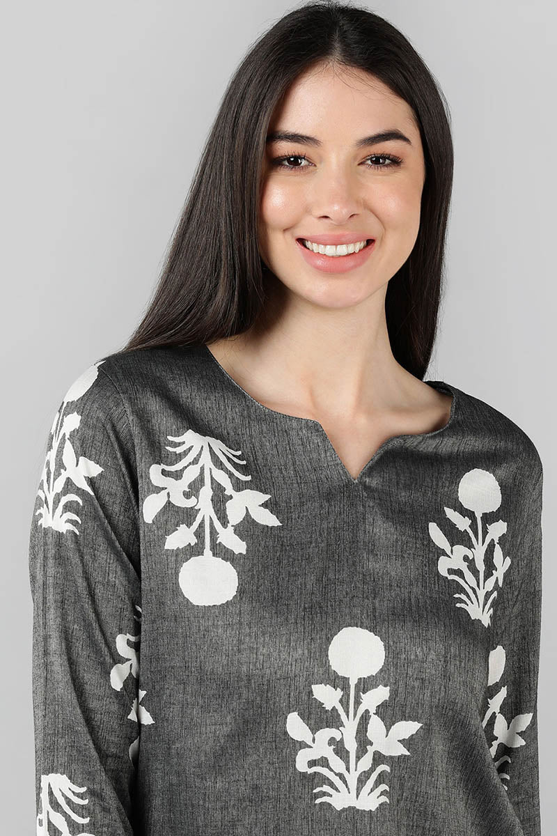 Grey Cotton Ethnic Motifs Night Suit VNWK1047