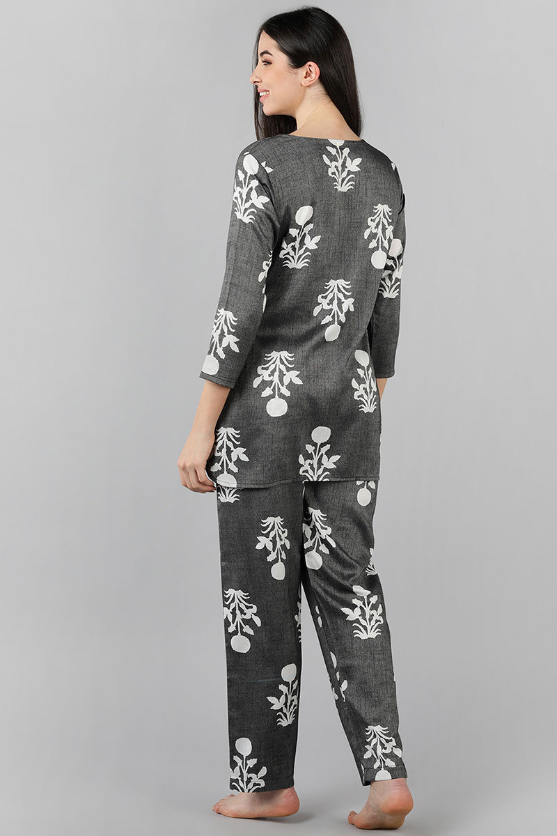 Grey Cotton Ethnic Motifs Night Suit VNWK1047