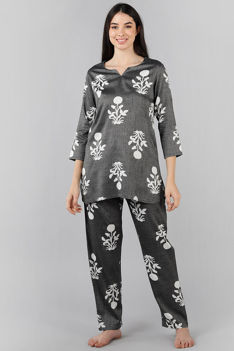 Grey Cotton Ethnic Motifs Night Suit VNWK1047
