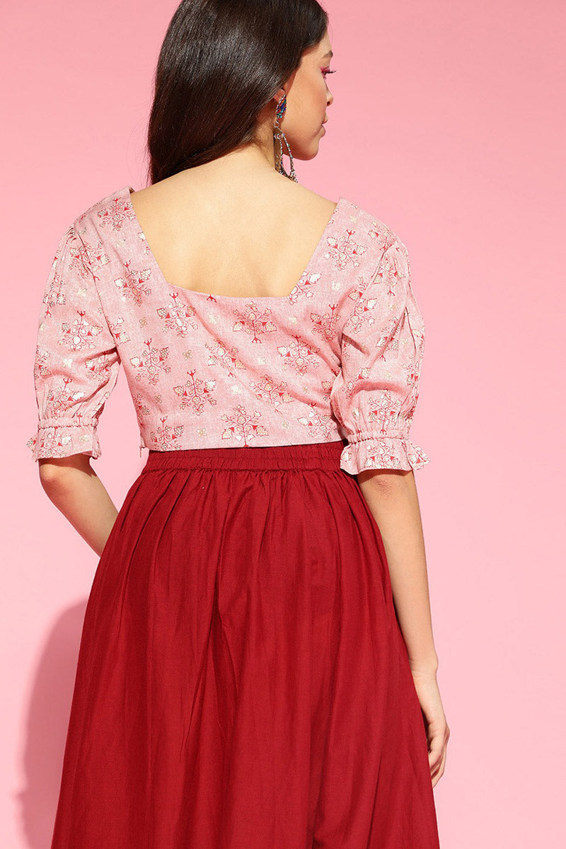 Peach Cotton Ethnic Motifs Crop Top VT1169