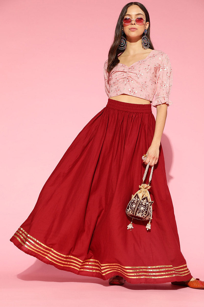 Peach Cotton Ethnic Motifs Crop Top VT1169