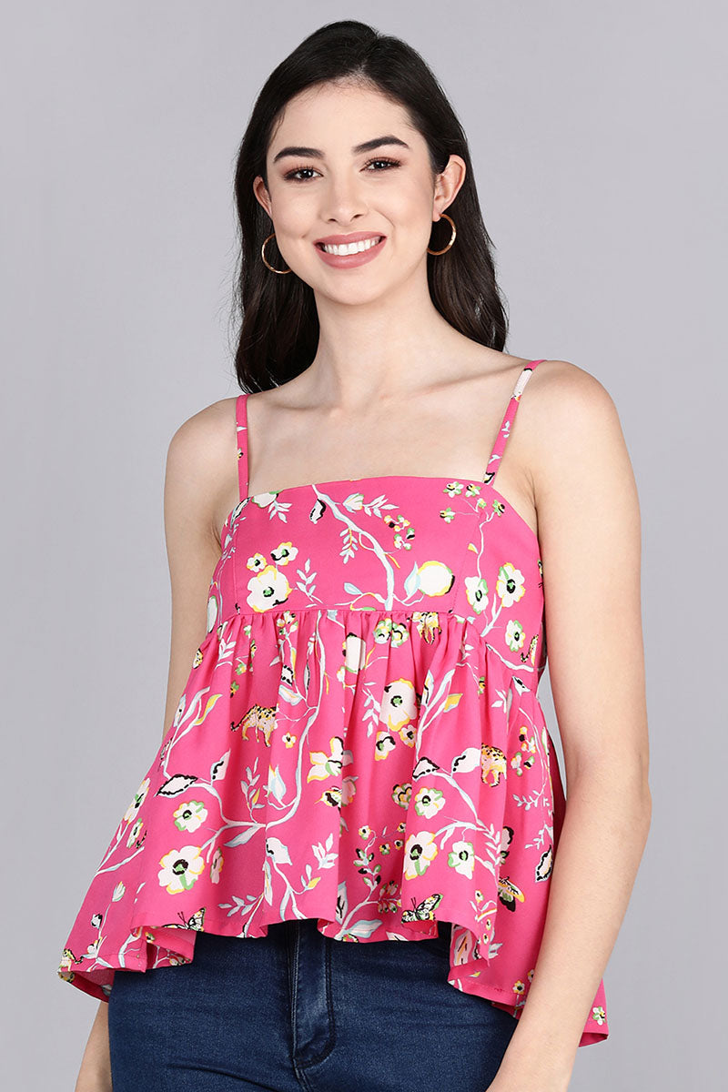 AHIKA Women Pink Printed Floral Tops