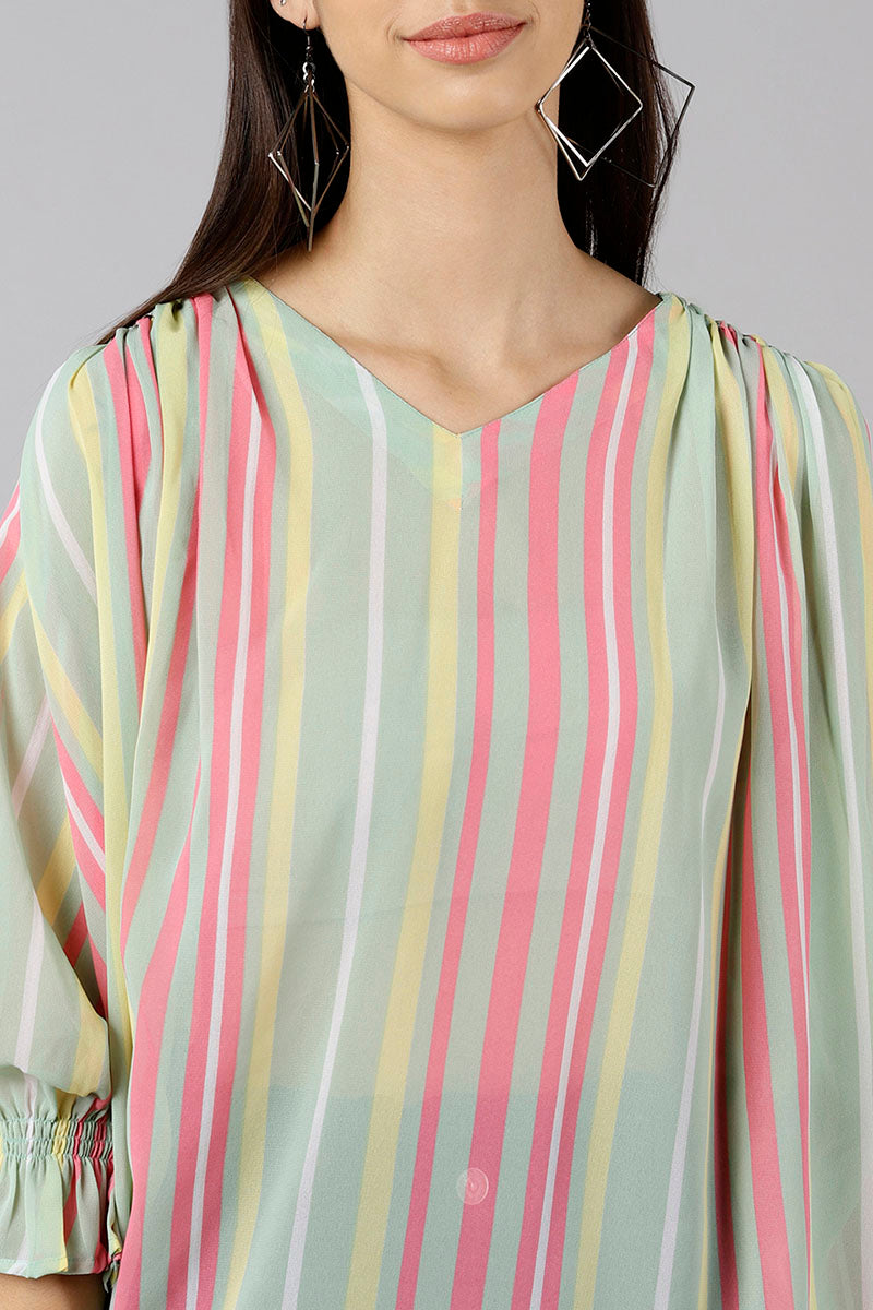 AHIKA Women Sea Green Striped Vertical Stripes Tops