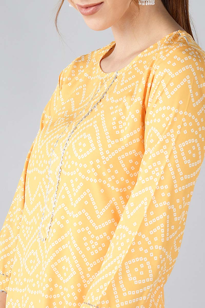 Yellow Crepe Bandhani Printed Straight Kurta Palazzo Set PKSET1003E