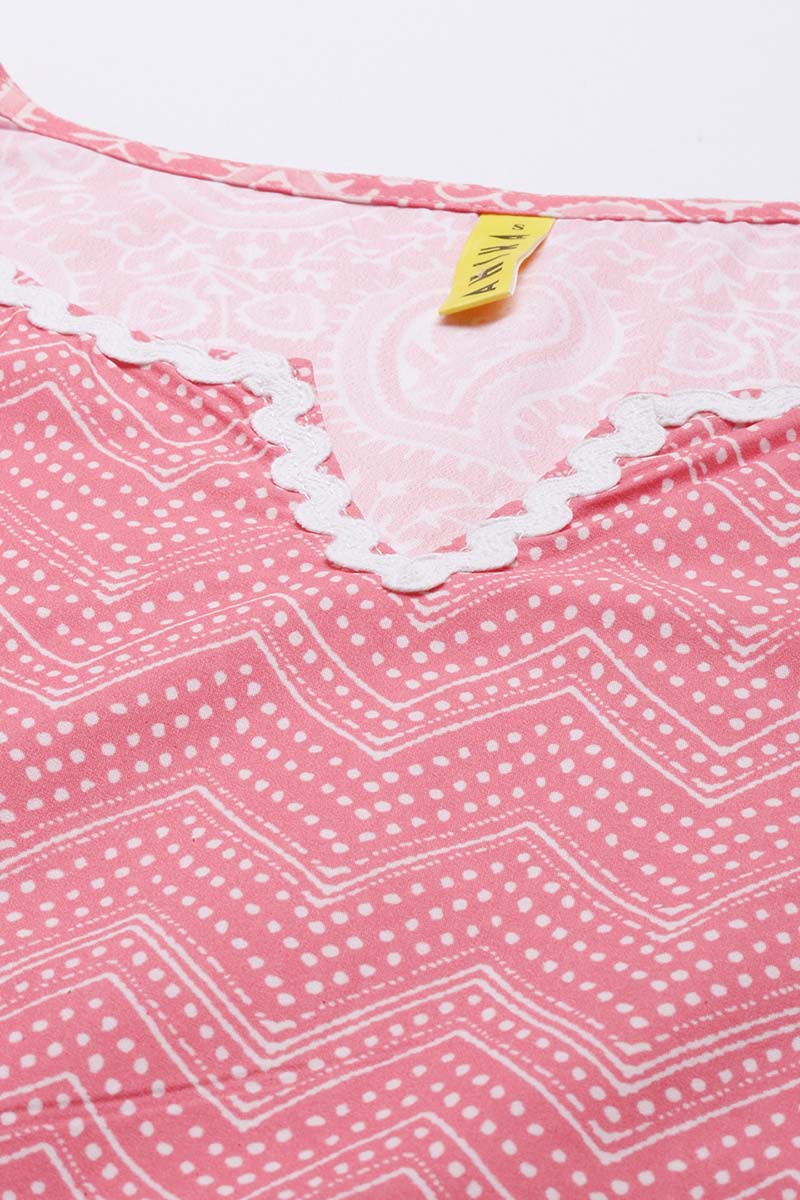 Pink Polyester Paisley Printed Straight Suit Set PKSKD1030