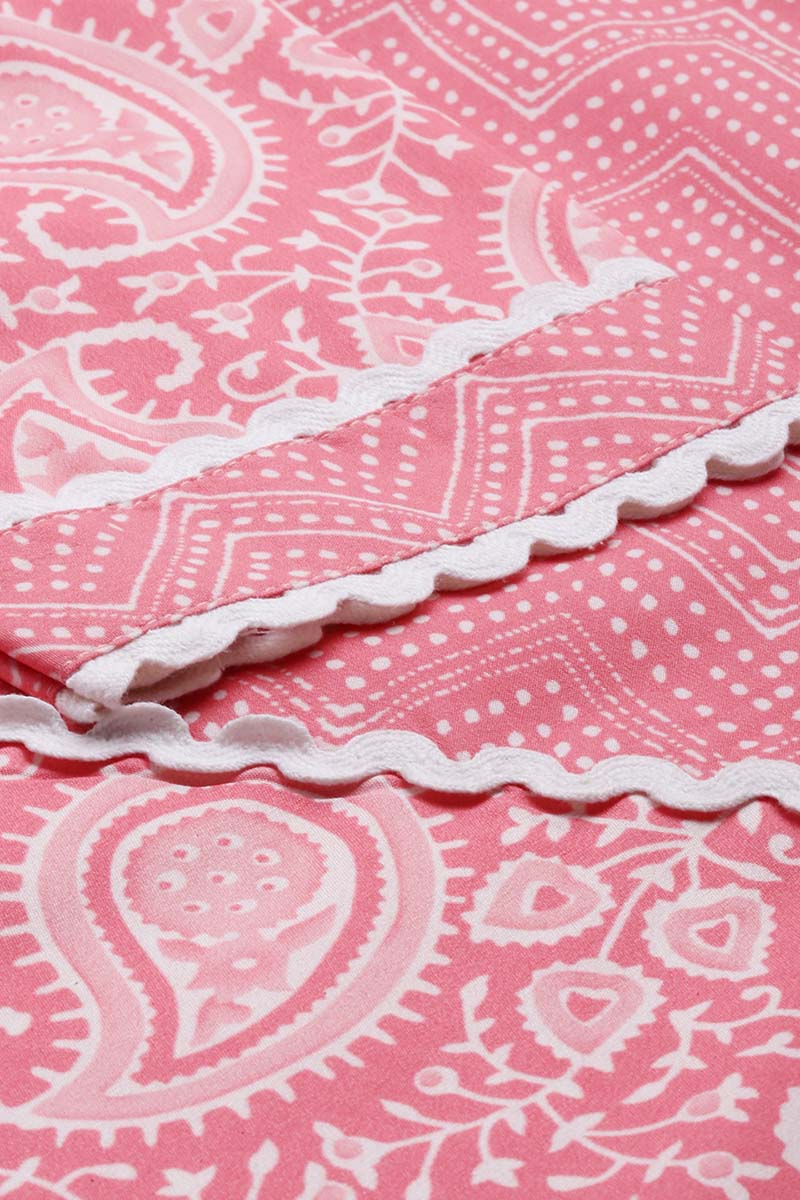 Pink Polyester Paisley Printed Straight Suit Set PKSKD1030