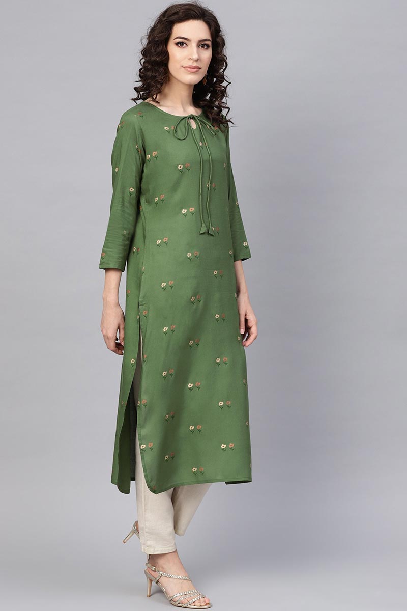 Ahika Women Green Color Printed Fancy Kurti