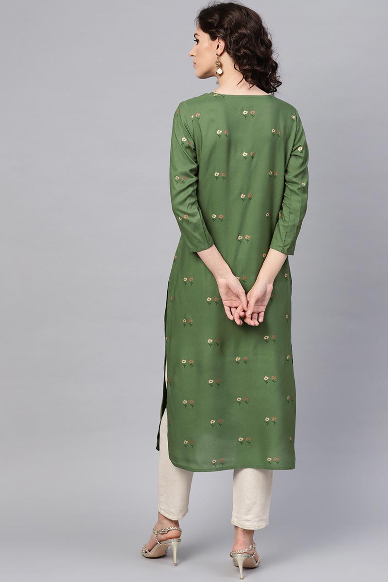 Ahika Women Green Color Printed Fancy Kurti