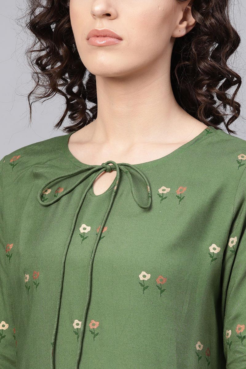 Ahika Women Green Color Printed Fancy Kurti