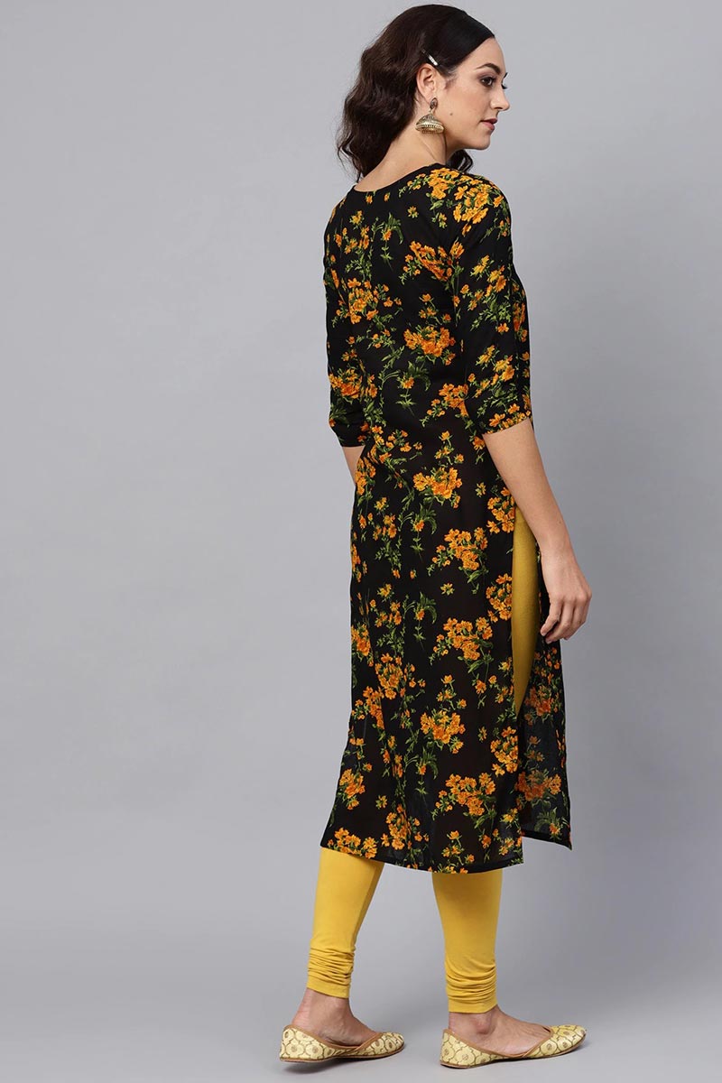 Regular Wear Rayon Blend Fabric Printed Black Color Simple Kurti VCK1193