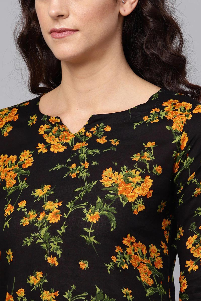 Regular Wear Rayon Blend Fabric Printed Black Color Simple Kurti VCK1193