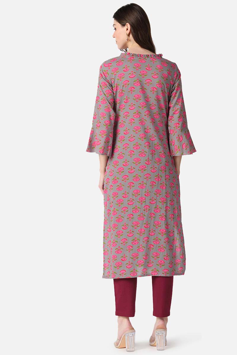 Cotton Fabric Dark Beige Color Printed Fancy Daily Wear Kurti