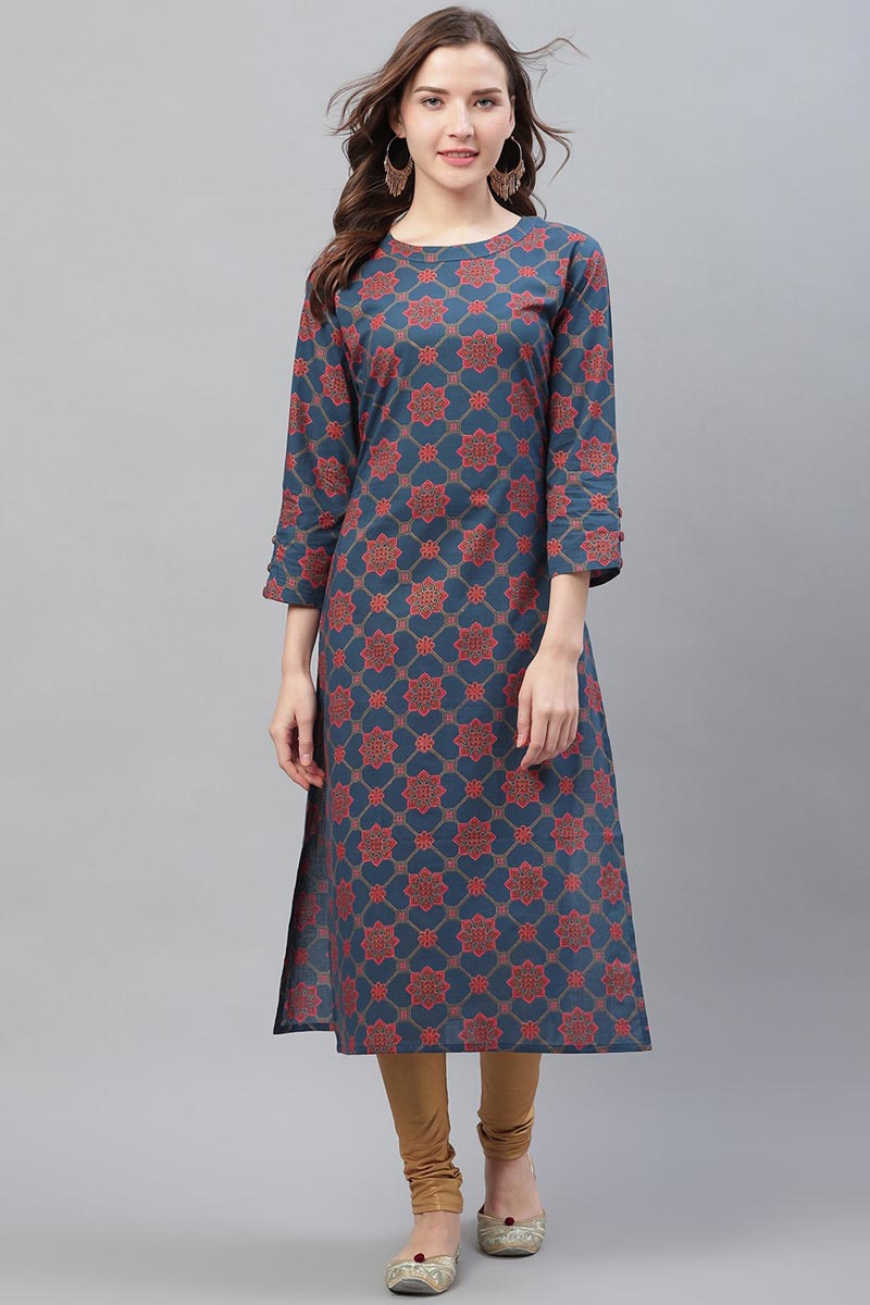 Ahika Women Cotton Printed Simple Daily Wear Kurti