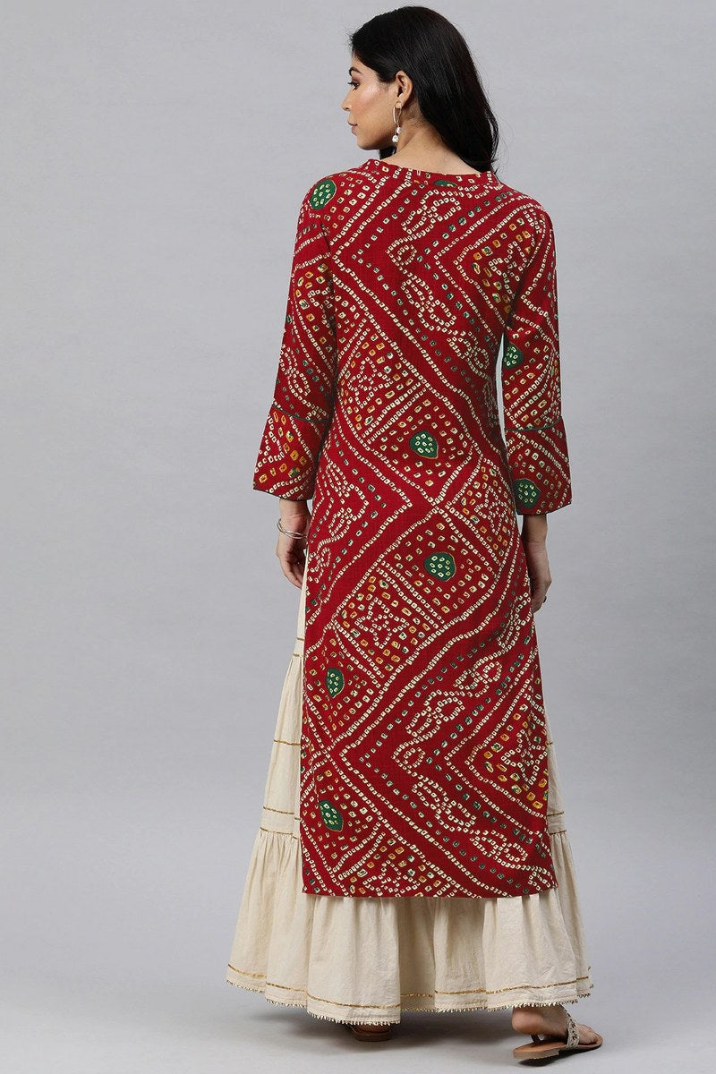 Rayon Blend Red And Beige Bandhani Printed Straight Kurta VCK1708E