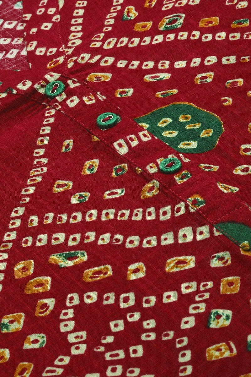 Rayon Blend Red And Beige Bandhani Printed Straight Kurta VCK1708E