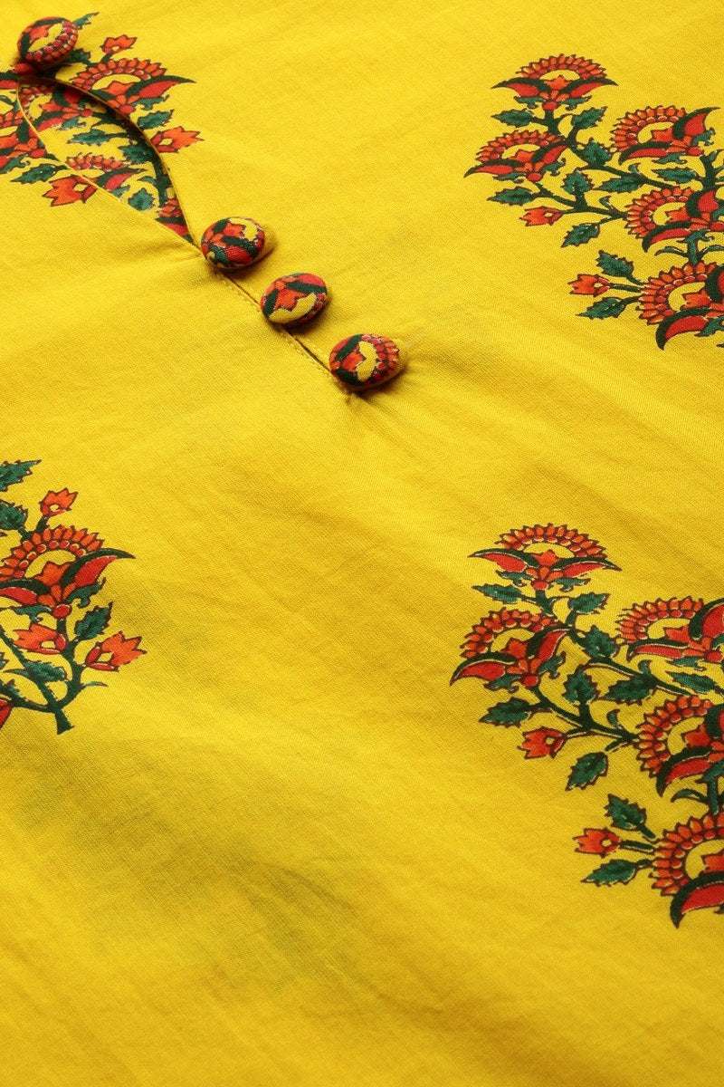 Ahika Women Yellow Floral Printed Straight Kurta