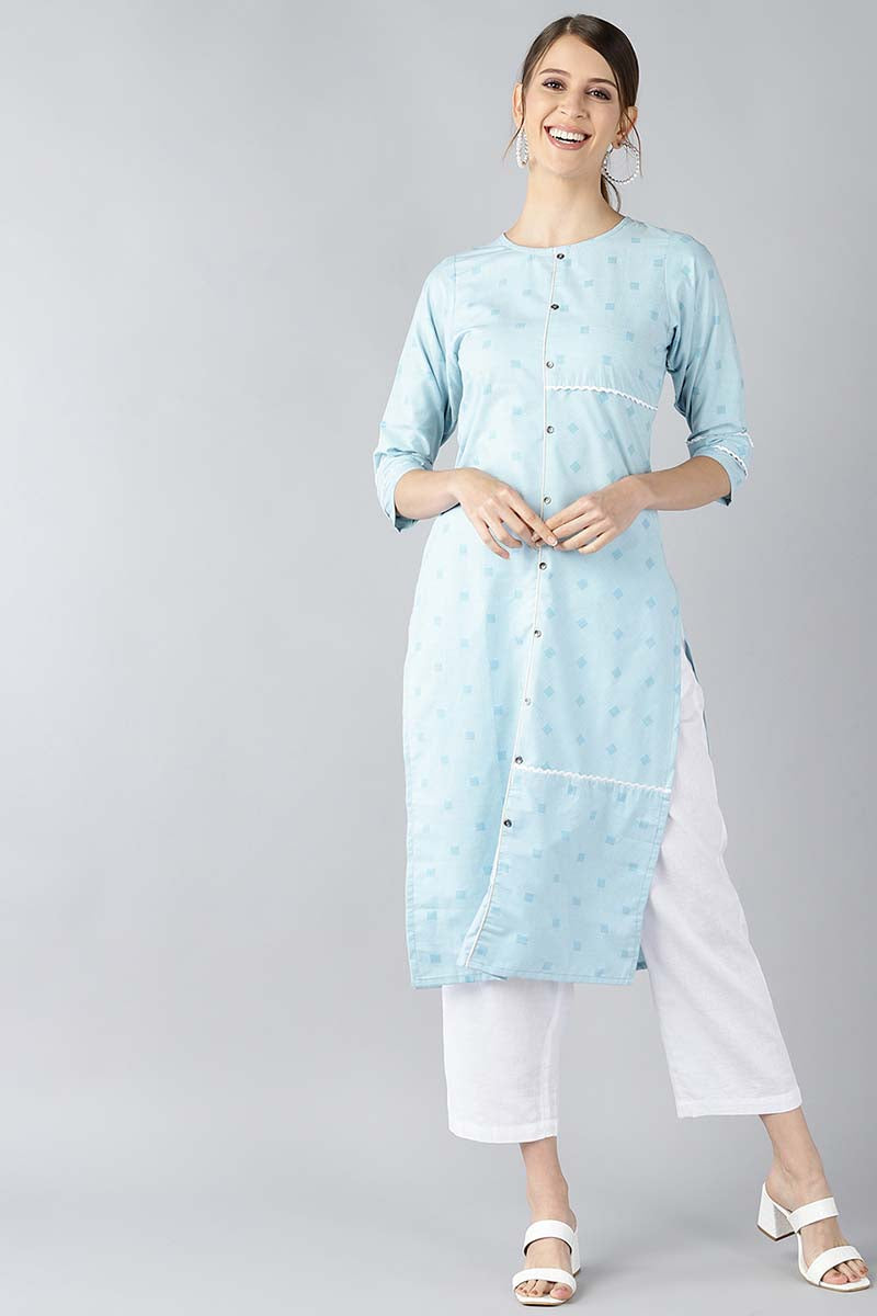 AHIKA Women Blue Floral Printed Kurta