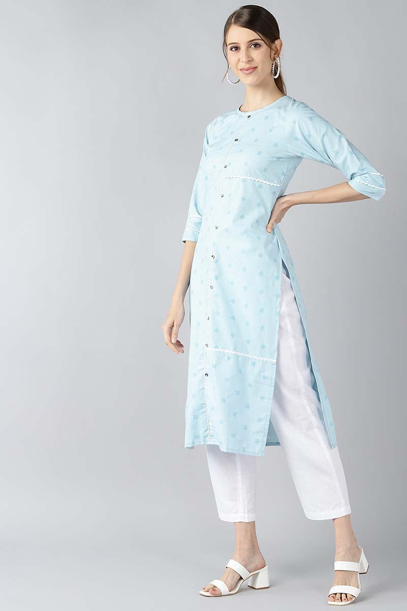 AHIKA Women Blue Floral Printed Kurta