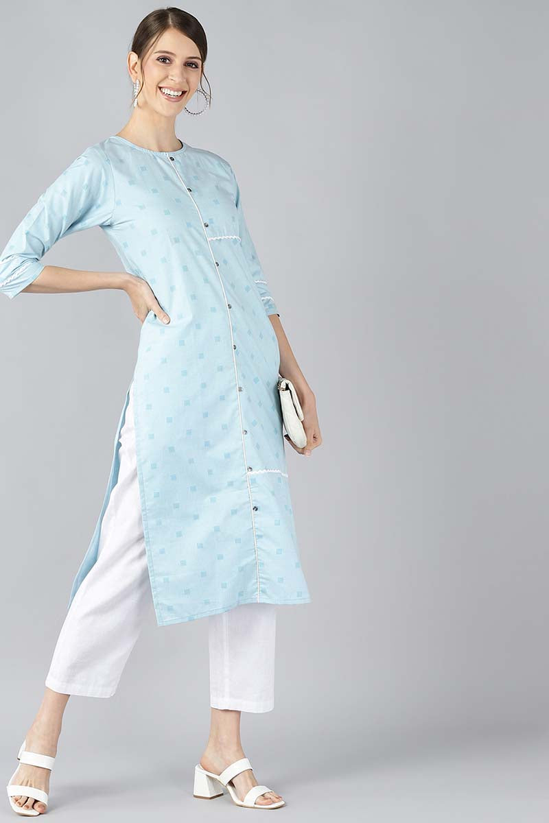 AHIKA Women Blue Floral Printed Kurta