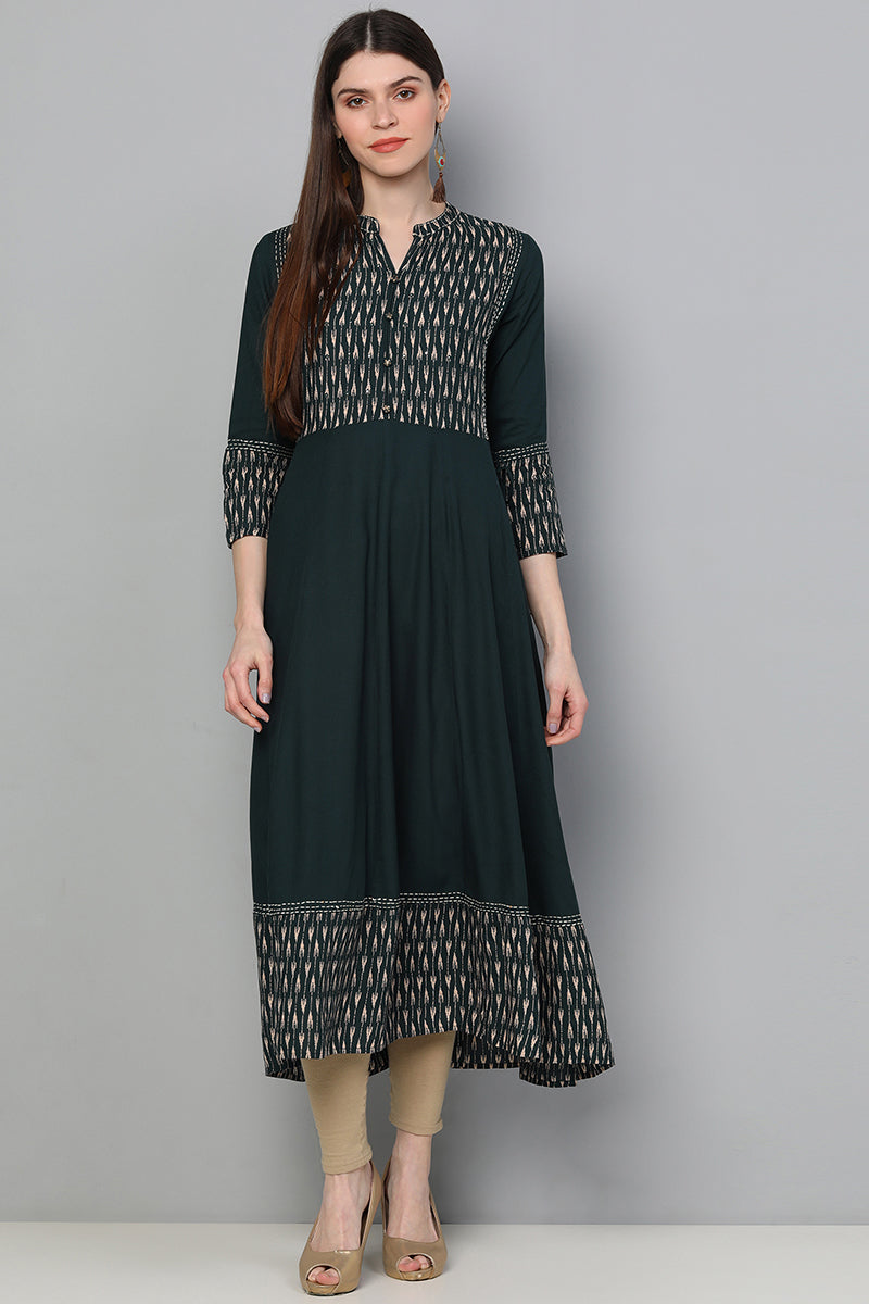 AHIKA Women Teal Blue Printed Kurta 