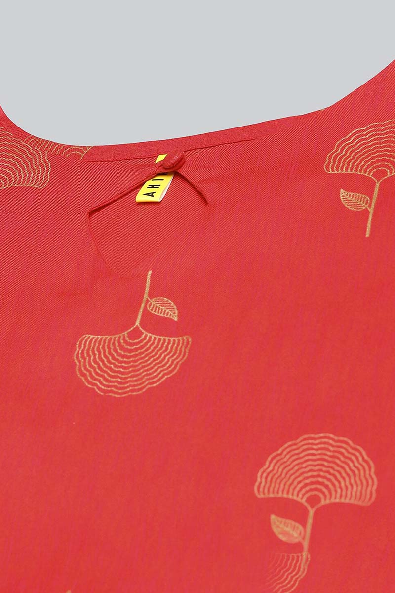 AHIKA Women Red Floral Printed Keyhole Neck Kurta