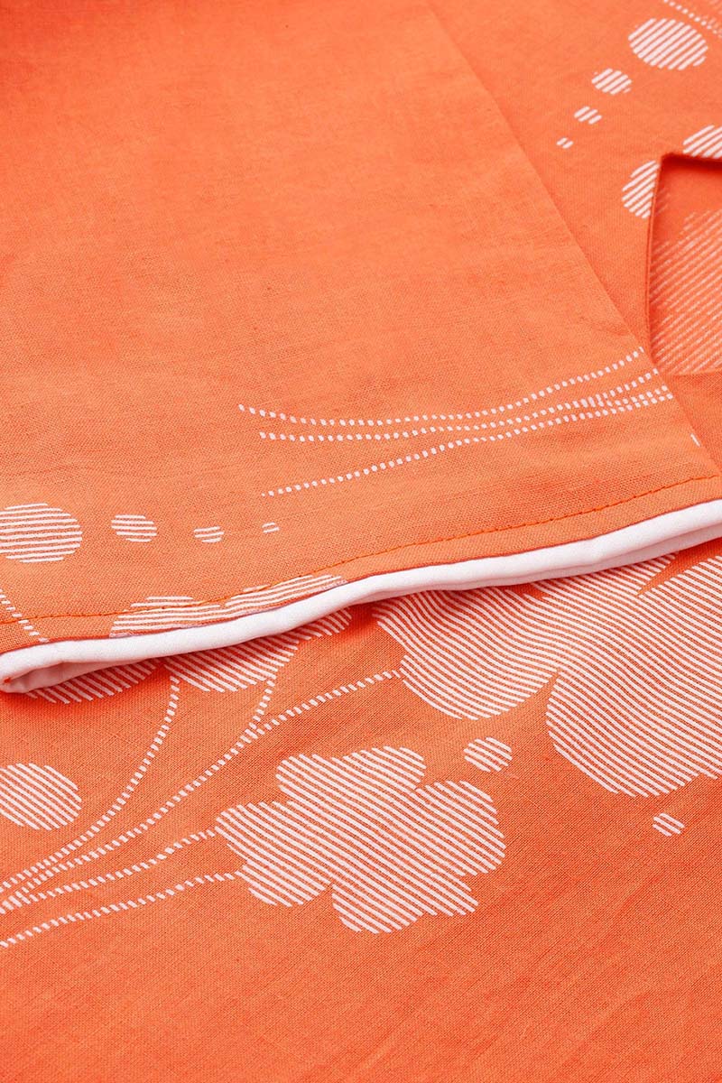 AHIKA Women Orange Floral Printed Keyhole Neck Kurta