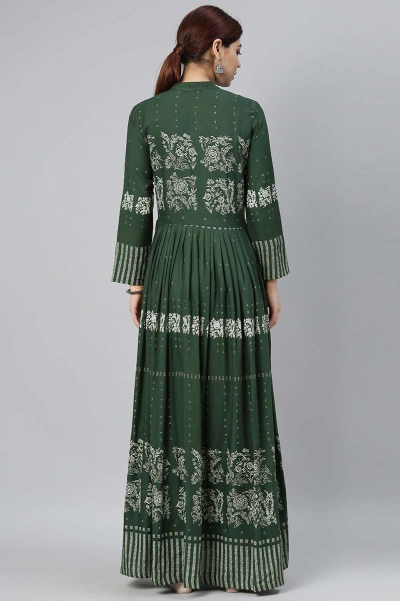 AHIKA Women Olive Green Floral Printed Kurta