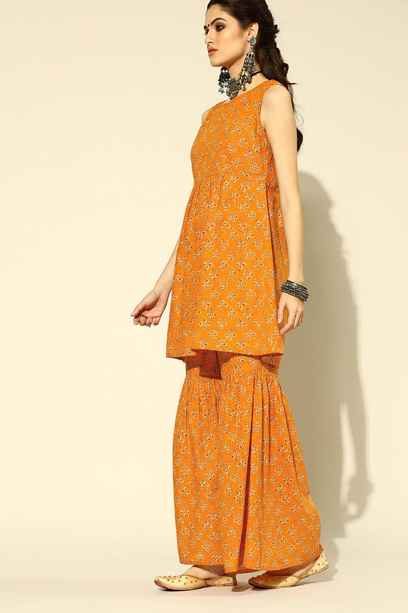 Ahika Creamy Mustard and Beige Pure Cotton Co-Ord Set