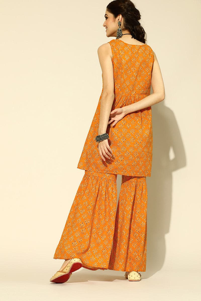 Ahika Creamy Mustard and Beige Pure Cotton Co-Ord Set