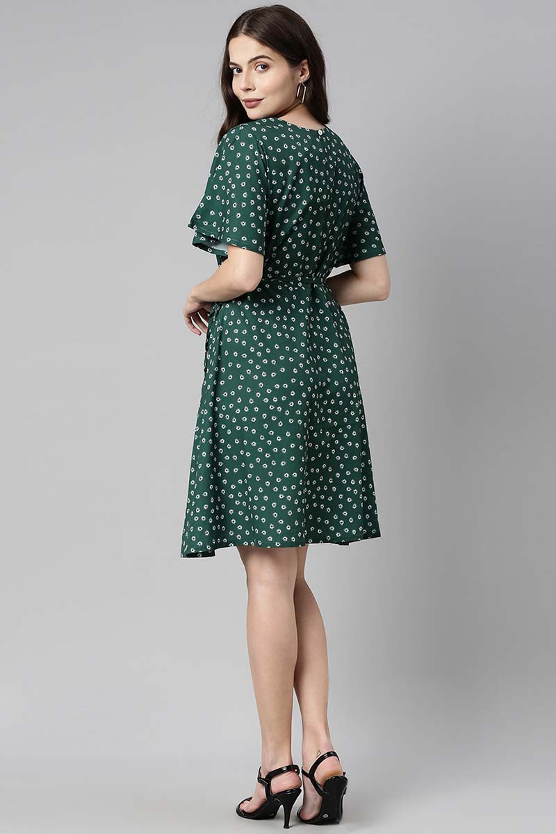 Ahika Women Polygeorgette Green Floral Georgette Dress