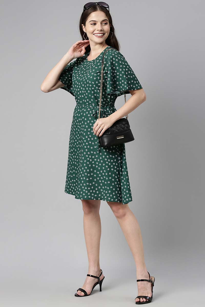 Ahika Women Polygeorgette Green Floral Georgette Dress