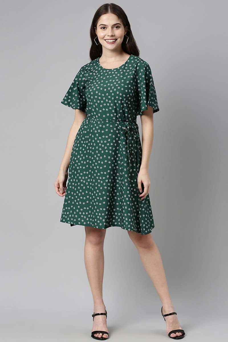Ahika Women Polygeorgette Green Floral Georgette Dress