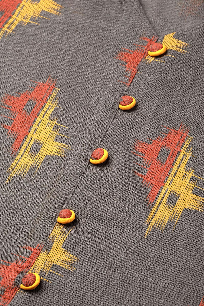 Taupe Cotton Abstract Print Kurta Set VKSET1003