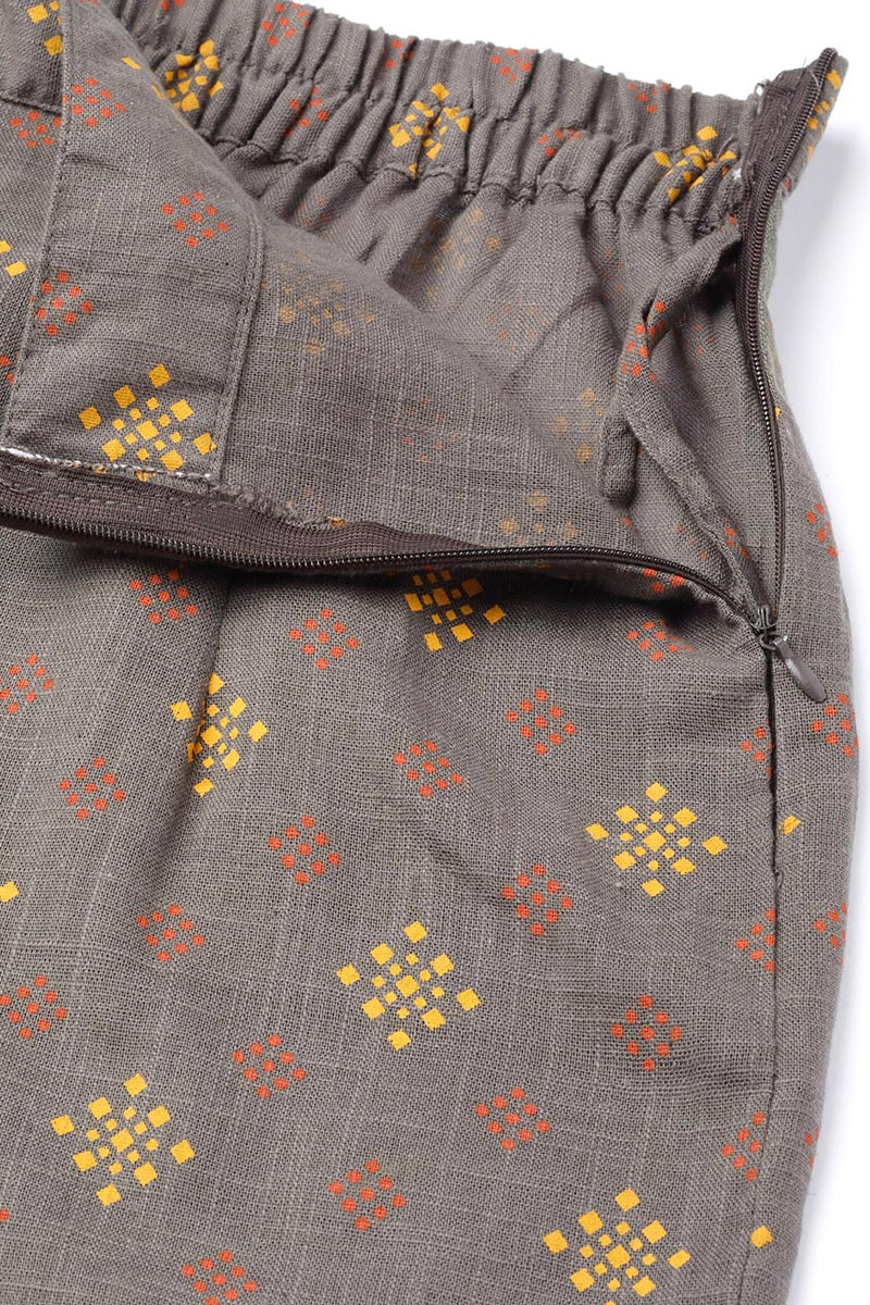 Taupe Cotton Abstract Print Kurta Set VKSET1003