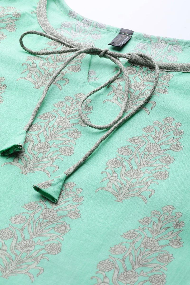 Sea Green Pure Cotton Ethnic Motifs Kurta Set VKSET1043