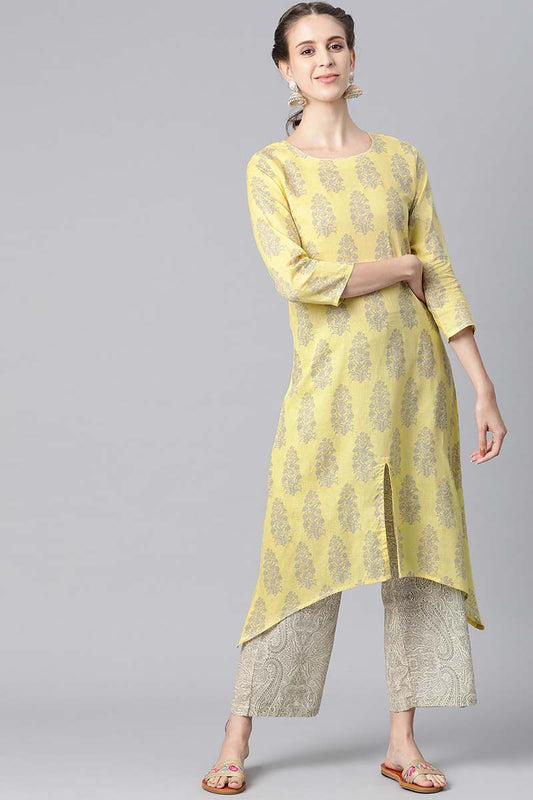 Ahika Women Yellow Color Function Wear Cotton Fabric Fancy Kurta And Palazzo Set 