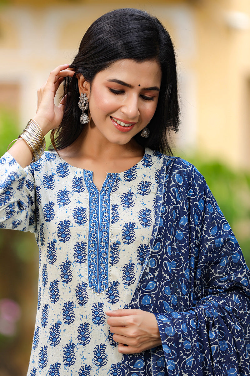 Blue Rayon Blend Straight Suit Set VKSKD1026