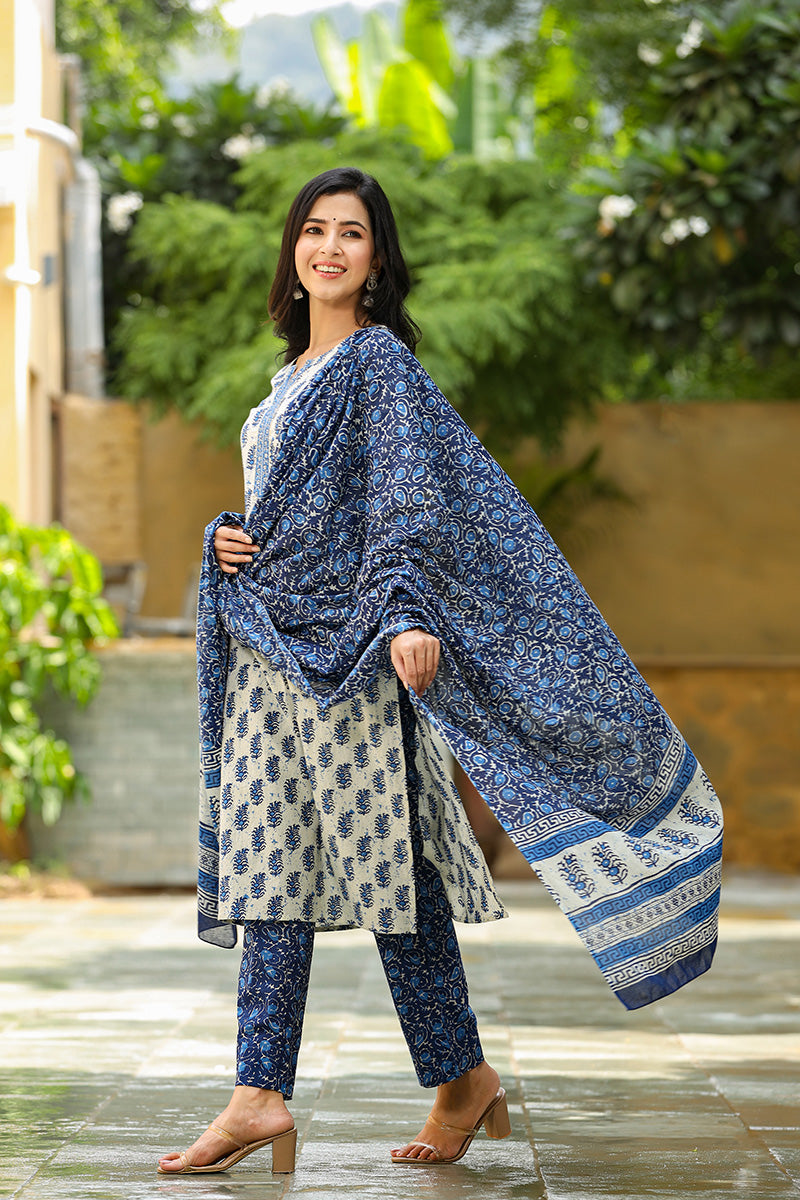 Blue Rayon Blend Straight Suit Set VKSKD1026