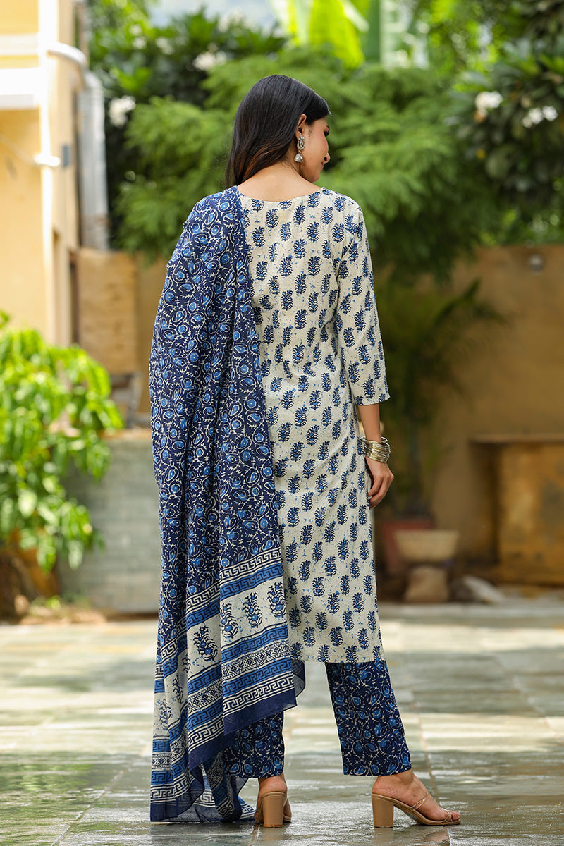 Blue Rayon Blend Straight Suit Set VKSKD1026