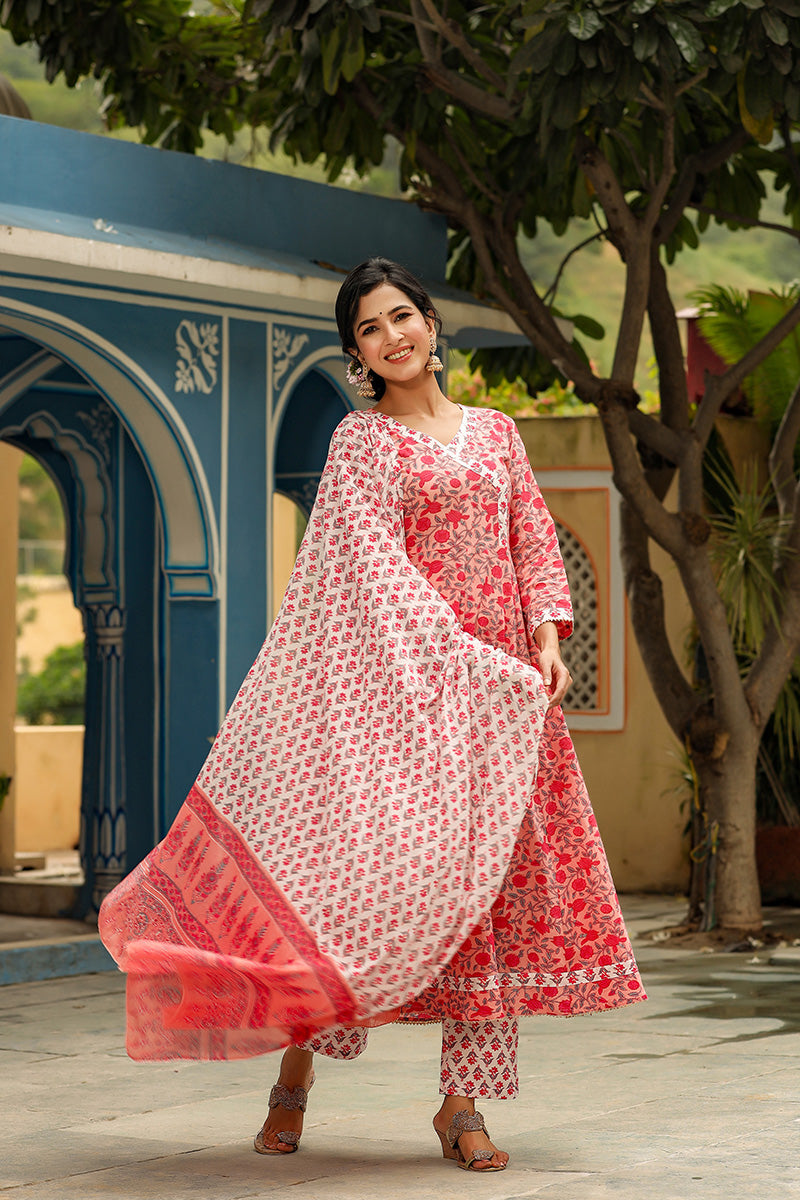 Pink Cotton Anarkali Suit Set VKSKD1137