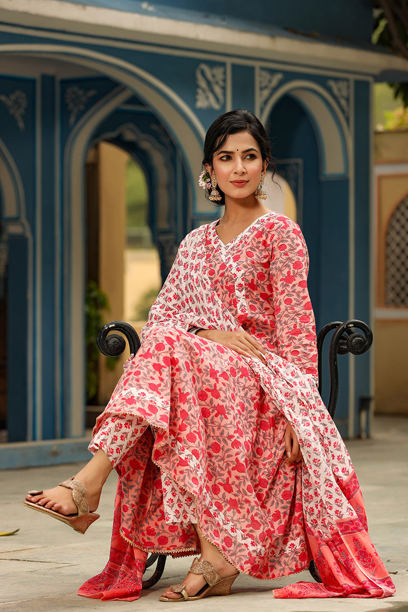 Pink Cotton Anarkali Suit Set VKSKD1137