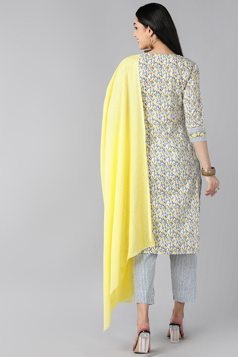 White Navy Blue Pure Cotton Kurta with Trousers Dupatta – Ahika VKSKD1198