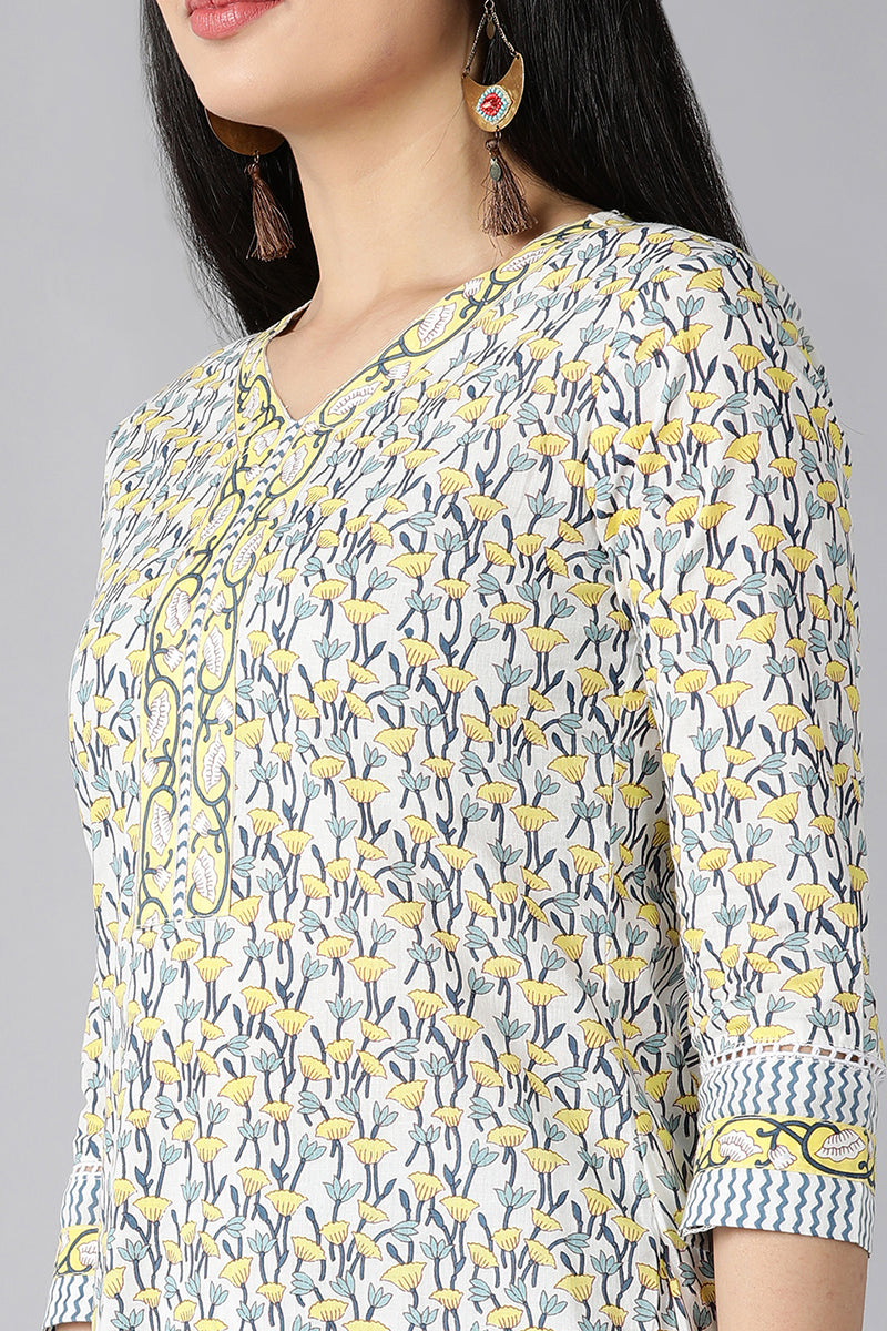 White Navy Blue Pure Cotton Kurta with Trousers Dupatta – Ahika VKSKD1198