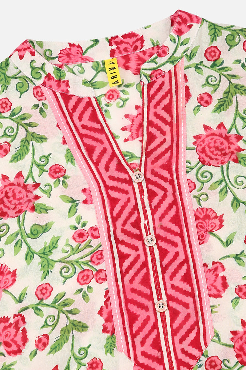 White Pink Printed Cotton Kurta with Salwar and Dupatta – Ahika VKSKD1216