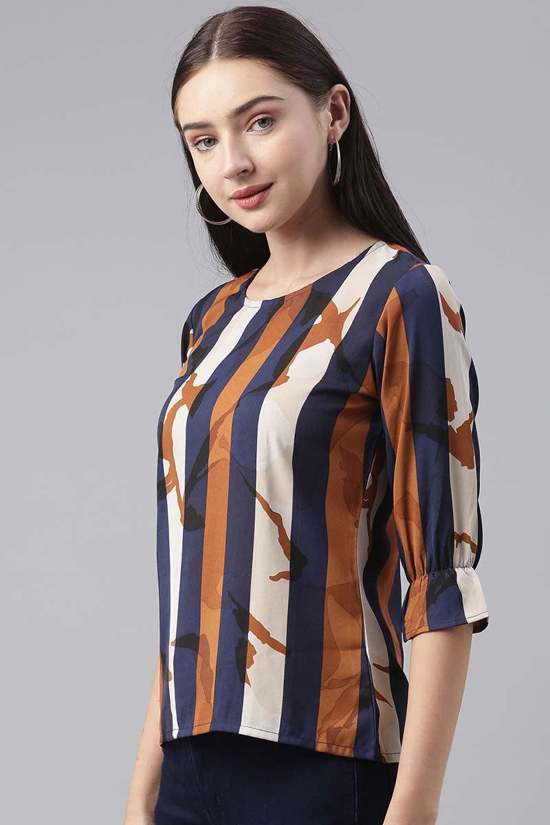 Ahika Women Polygeorgette Multi Vertical Stripes Printed Top