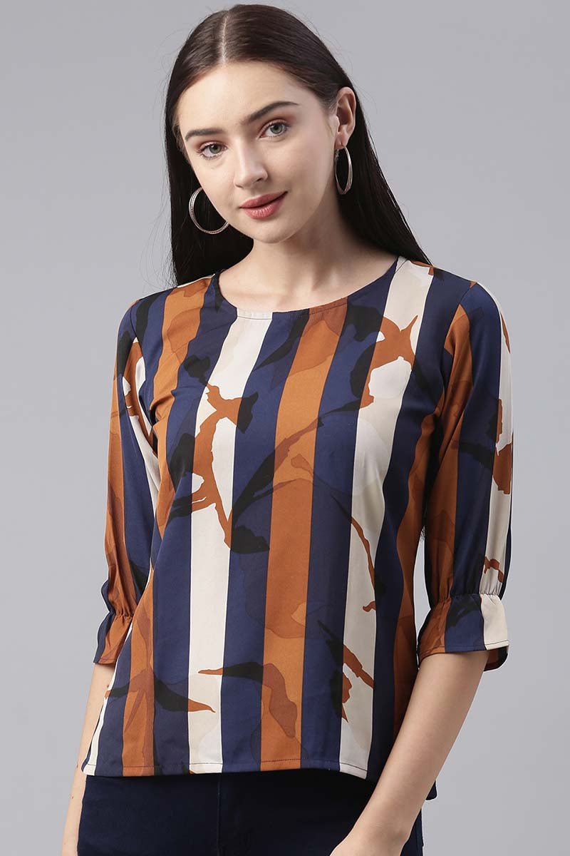 Ahika Women Polygeorgette Multi Vertical Stripes Printed Top