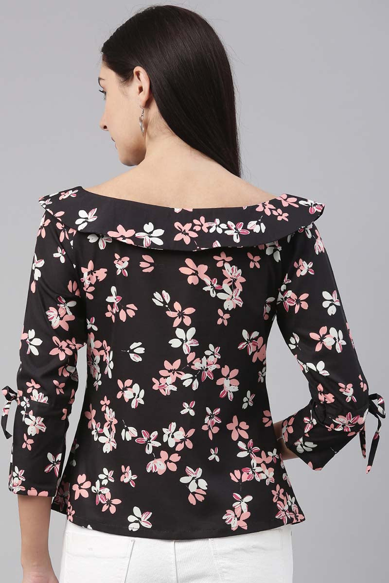 Ahika Women Polygeorgette Black Floral Printed Top