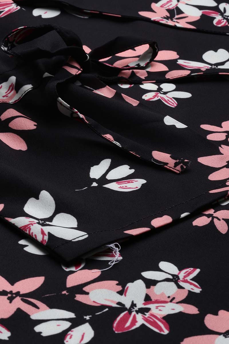 Ahika Women Polygeorgette Black Floral Printed Top