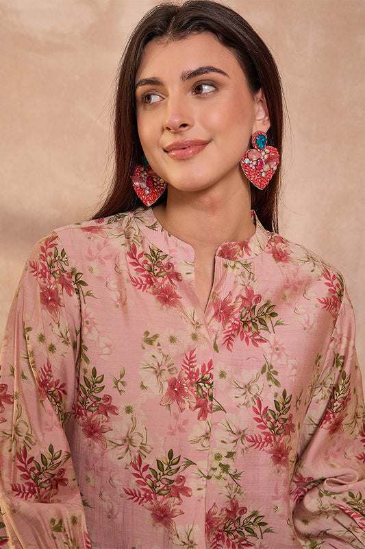 Pink Silk Blend Floral Printed Top VT1433