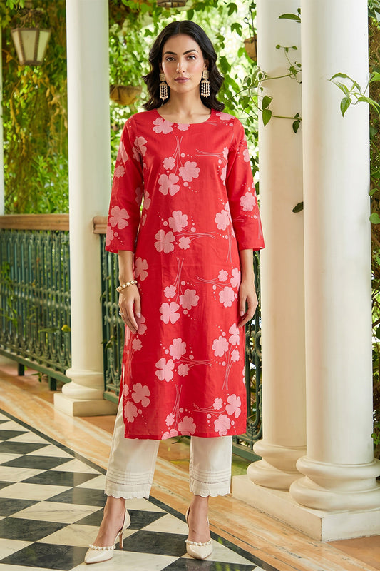 Printed Pink Cotton Fabric Kurti VCK1254